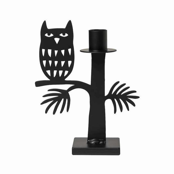 Owl candle holder black