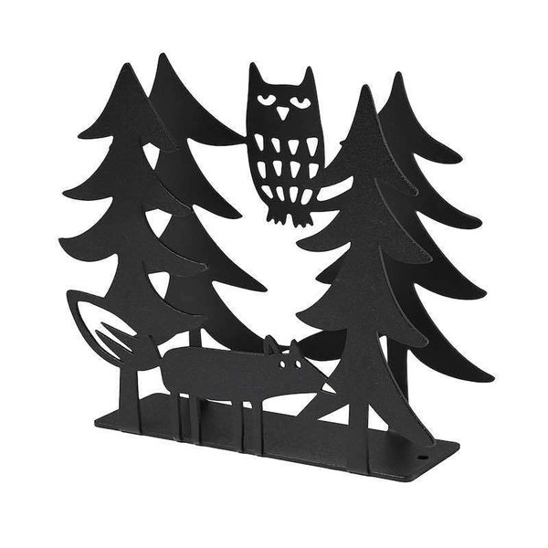 Fox & owl napkin holder black