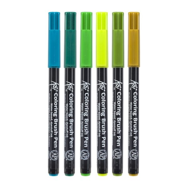 KOI Coloring Brush Pen, Watercolor Brush Pens, Botanical, Set mit 6 Farben
