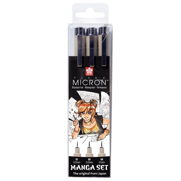 Pigma MICRON Manga Set, schwarz, 3 Stifte