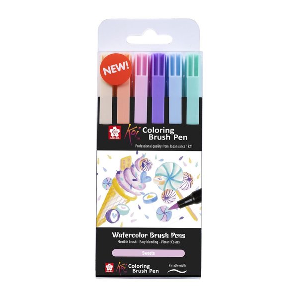 KOI Coloring Brush Pen, Watercolor Brush Pens, Sweets, Set mit 6 Farben
