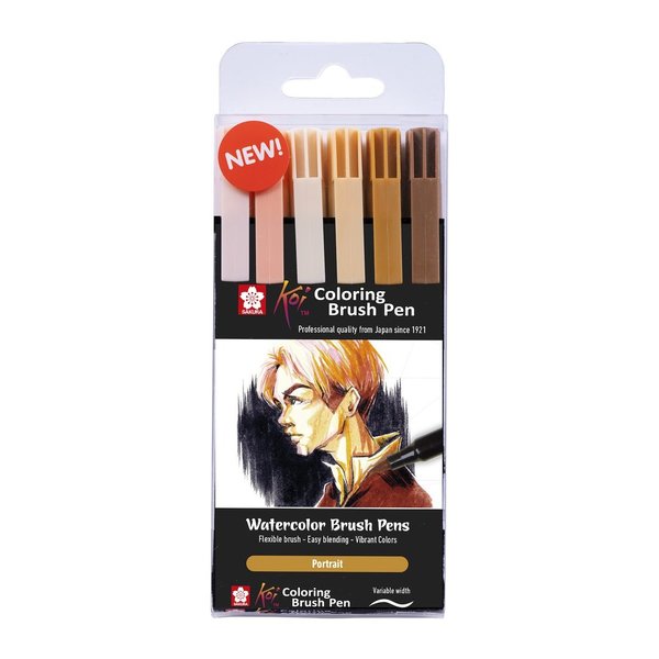 KOI Coloring Brush Pen, Watercolor Brush Pens, Portrait, Set mit 6 Farben