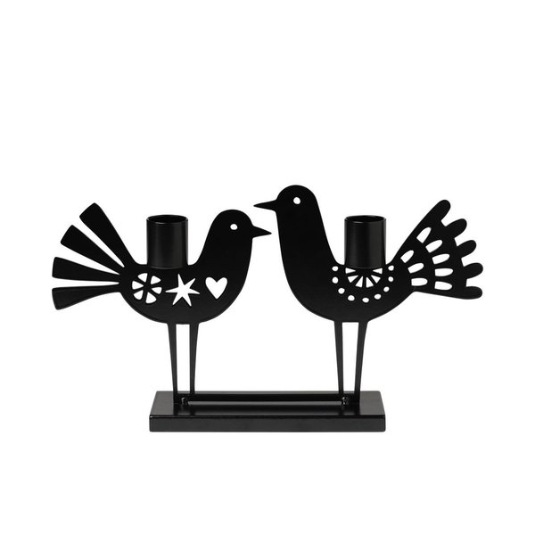 Two birds candle holder black