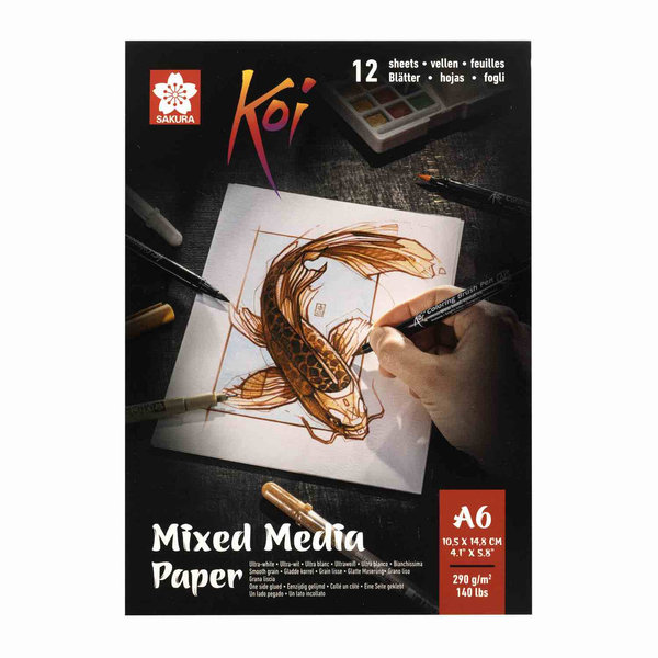 KOI Mixed Media Papier-Block, DIN A6, 12 Bögen