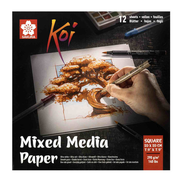 KOI Mixed Media Papier-Block, 20x20cm, 12 Bögen